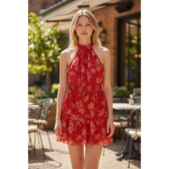 CHELSEA 28 Women Red Floral Mini Sleeveless Dress MEDIUM - Picture 1 of 6